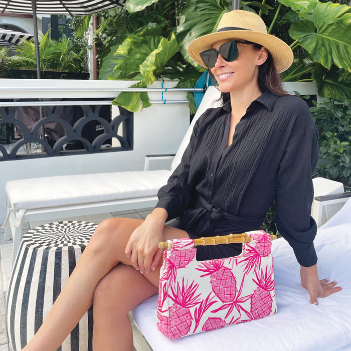 The Bamboo Clutch in Pineapple Punch Pink print