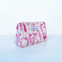 Cosmetic bag with pink cocktail pattern on a white background