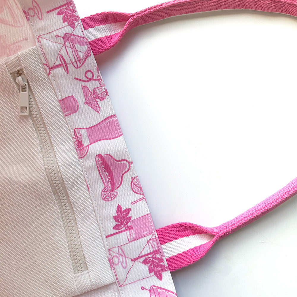 Closeup of tote bags's interior zipper pocket