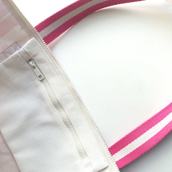 closeup of tote bag interior zip pocket